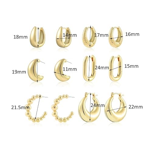 ALLHOLA 6 Pairs Gold Hoop Earrings for Women, 14K Gold Plated Lightweight Chunky Hoop Earrings Set Hypoallergenic, Thick Open Huggie Hoops Earrings Jewelry for Gifts. thumbnail 5