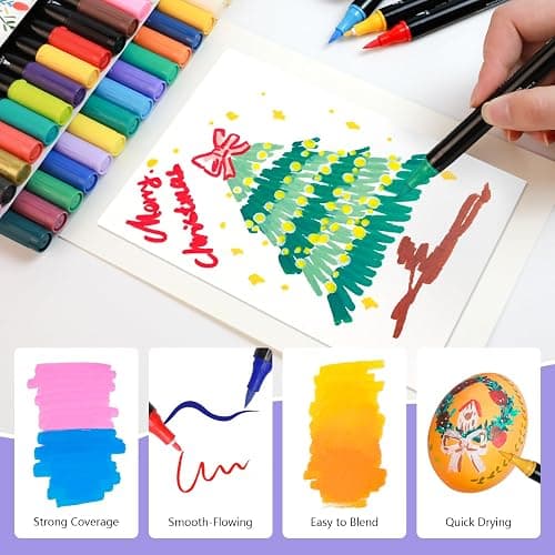Artecho Acrylic Paint Markers 48 Colors, Acrylic Paint Pens with Brush Tip and Fine Tip for Stone, Rock Painting, Paper, Pumpkin, Wood, Egg, Canvas, Ceramic, Fabric, leather, Glass, DIY Crafts thumbnail 5