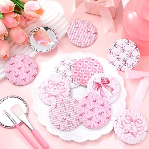 Geelin 12 Pcs Pink Compact Mirror Bulk Pink Bow Party Favors Coquette Aesthetic Mini Mirror for Purse Pocket Women Girl Birthday Valentines Day Gift Wedding Bridal Shower thumbnail 2