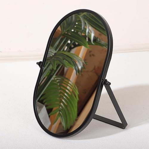 Numjeg Metal Stand Adjustable Makeup Vanity Mirror Portable Black Small Desktop Mirror with 180° Rotation Desk Mirrors for Dressing Room,Bedroom, Bathroom,Tabletop thumbnail 4