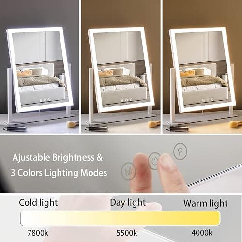 HIEEY Lighted Makeup Mirror, Hollywood Vanity Mirror with Lights, Three Color Lighting Modes, and 5X Magnification Mirror, Smart Touch Control, 360°Rotation (17.3in,White,Gift Box) thumbnail 3