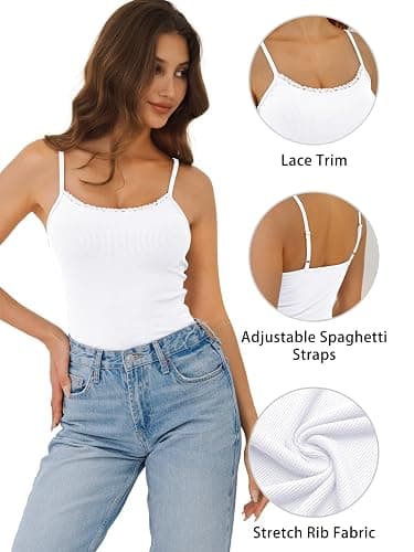 GKBK Womens Lace Tank Top Scoop Neck Ribbed Camisole Tops Adjustable Spaghetti Straps Sleeveless Summer Basic Cami Shirt thumbnail 6