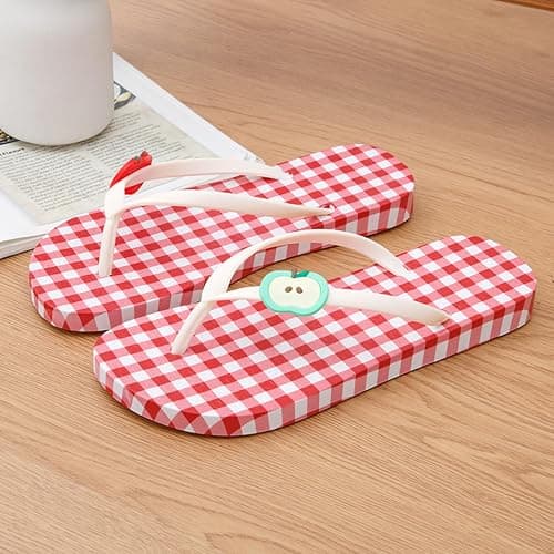 Umhje Whimsy Twee Plaid Flip Flops for Women Whimsical Funky Double Apple Slippers Y2K Kawaii Grunge Cozy Beach Shoes thumbnail 9
