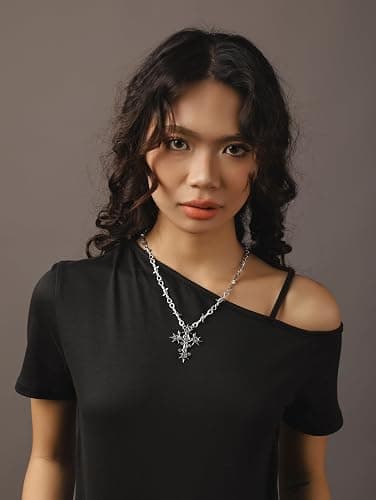 HAQUIL Gothic Barbed Wired Chain Goth Pendant Necklace, Halloween Gothic Punk Grunge Jewelry Gift for Women thumbnail 7