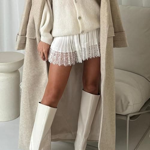 Women Lace Slip Skirt Ruffle Pleated Layered Y2k Flowy Skort with Built in Shorts thumbnail 3