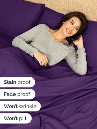 Extra Deep Pocket Queen Sheet Set - 4 Piece Breathable & Cooling Bed Sheets - Hotel Luxury Sheet Set - Ultra Soft, Wrinkle Free & Comfy - Easily Fits Extra Deep Mattresses - Deep Pocket Purple Sheets thumbnail 4