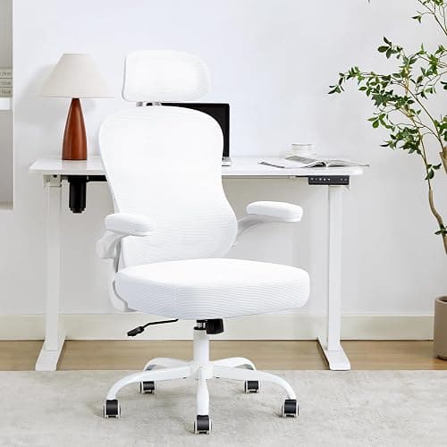 TUKAKA Ergonomic Office Chair,Ultra Thick Spring Cushion Desk Chair,White | Adjustable Lumbar Support and Headrest,Flip-up Arms,Rocking Function,Mesh Home Office Computer Chair thumbnail 7