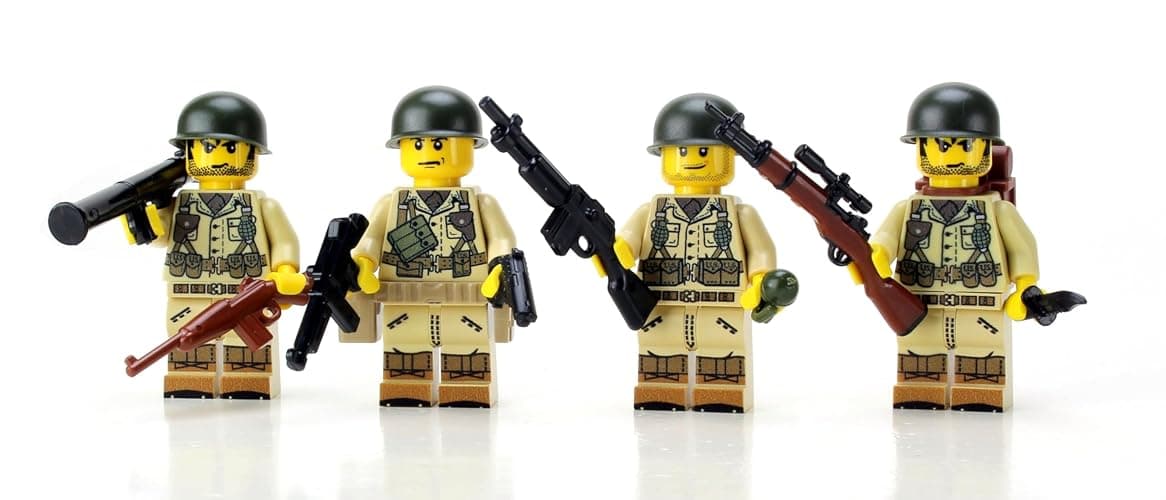 Battle Brick 1.6 Inches Tall Collectible US Army WW2 Tan Soldiers Complete Squad Collectible Minifigures | Genuine Military Minifig | Printed in the USA | Great Gift for Teen to Adult AFOL - Image 1