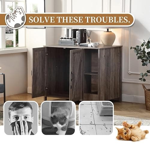 FOREST GRAVITY Cat Cabinet Litter Box Furniture Mobiletto per gatti lettiere Grande lettiera per gatti Arredamento moderno 105 * 68 * 89 cm Casa con porta e divisorio separato Grigio thumbnail 8