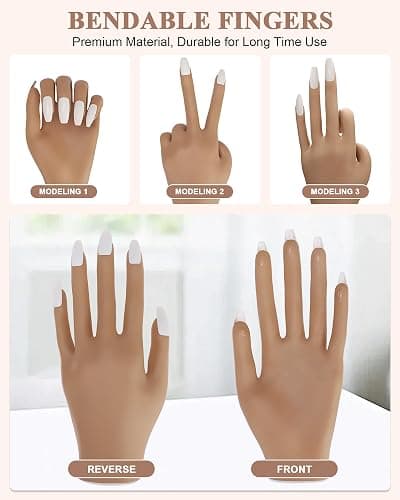 Practice Hand for Acrylic Nails, Silicone Hand for Nail Practice, Nail Tips Won't Fall off Nail Hand, Flexible Nail Practice Hand for Beginners,13.7 x 6.29 x 1.88in thumbnail 2