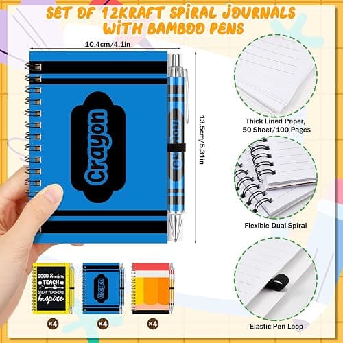 Resurhang 12 Sets Teacher Appreciation Notebook Gifts 5.5 x 4.3'' Spiral Notebook Ballpoint Pens Thank You Gift for Teachers from Students Best Teacher for Office School Teacher's Day thumbnail 3