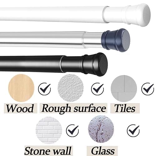 Curtain Poles No Drilling Adjustable Shower Poles Extendable Anti-Slip Ends Tension Rod For Curtain Pole For Wardrobe,Bathroom Black 67-90CM thumbnail 5