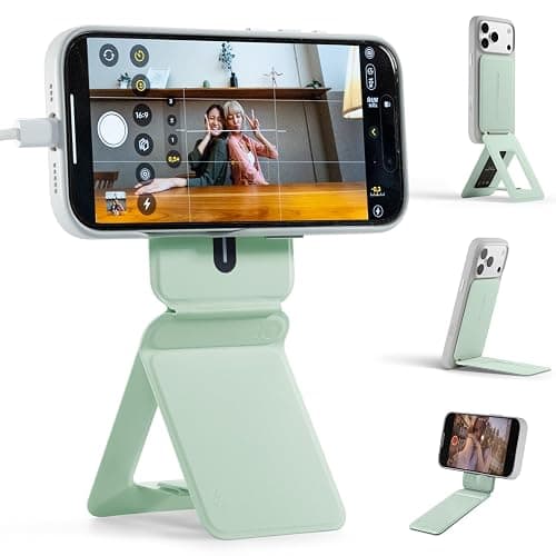 MOFT Phone Stand, Magnetic Phone Tripod Stand Stain-Resistant MOVAS Leather & Angle Adjustment & Strong Magnets Tripod for iPhone 17/16/15/14/13/12 (Included Metal Ring)-Peppermint - Image 1