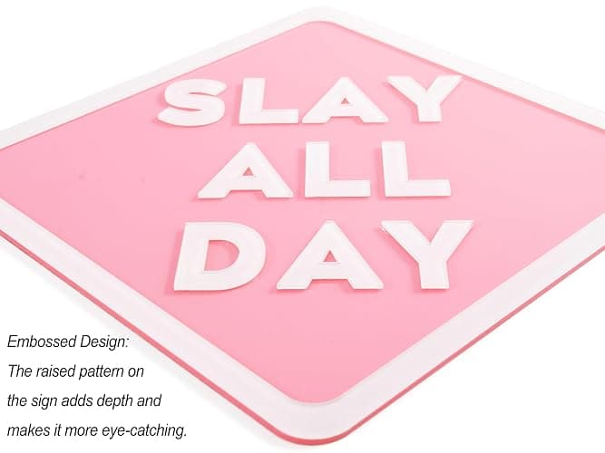 TwoDays Preppy Room Decor Aesthetic, 12"x12" Pink Slay All Day Acrylic Signs, Cute Things for Teen Girls Dorm, Cool Y2k Posters for Bedroom, Preppy Stuff. thumbnail 4