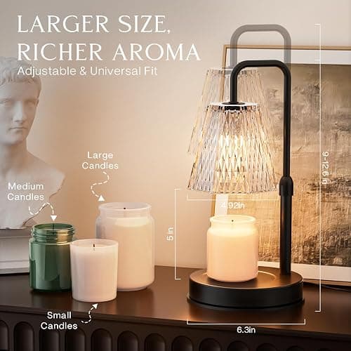 Candle Warmer Lamp with Timer – Dimmable Wax Warmer for Room Decor, Height Adjustable Candle Lamp for Mom Christmas Gifts, Birthday Gifts for Women, House warming Gifts for New Home Decor with 2 Bulbs thumbnail 2