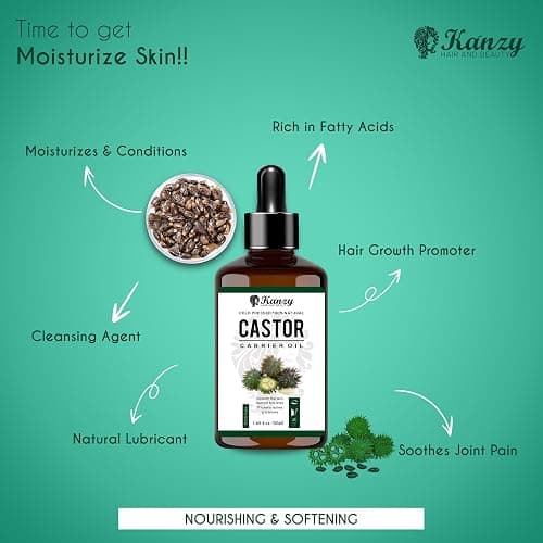 Kanzy Organic Castor Oil for Eyelashes and Eyebrows 50ml Cold Pressed for Hair Growth 100% Natural and Pure with Brushes for Hair, Beard, Nails, and Skin thumbnail 2