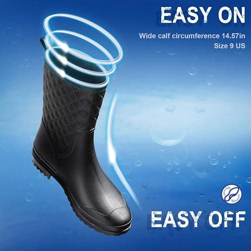 Petrass Women Rain Boots Black Waterproof Mid Calf Lightweight Cute Booties Fashion Out Work Comfortable Garden Shoes thumbnail 5