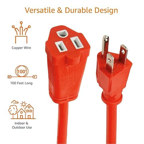 Amazon Basics 100 foot 3-Prong Vinyl Indoor/Outdoor Extension Cord - 10 Amps, 1250 Watts, 125 VAC - Orange thumbnail 4