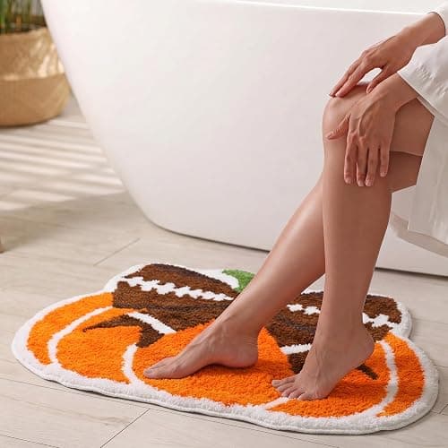 Boao Fall Football Bathroom Rug Pumpkin Bathroom Mat Halloween Bath Decor | 24 x 24 Inch, Soft Non Slip Absorbent, Tis The Season Decor, Autumn Harvest Bath Mat, Kitchen Porch Front Thanksgiving Decor thumbnail 6