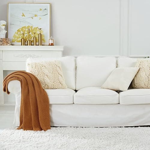 Chunky Cable Knit Throw Blanket Lightweight Burnt Orange 100% Organic Cotton Blanket for Sofa Couch Bed Baby Nursery, Rustic Shabby Chic Modern Farmhouse, 51” x 63” Give Laundering Bag thumbnail 2