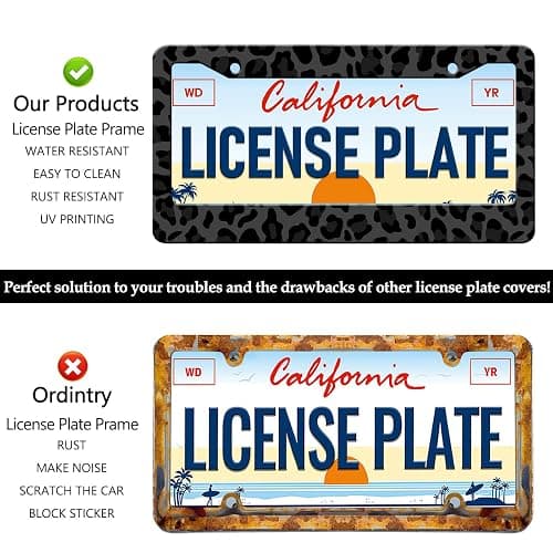 Black Leopard Print License Plate Frames - 2 Pack Animal Cheetah Print License Plate Holder Covers, Aluminum Metal Rust-Proof Waterproof Car Tag Frame with Screws Fasteners Caps thumbnail 4