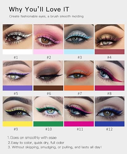 12 Colors Matte Liquid Eyeliner Set Rainbow Colorful Neon Eyeliner Pencil Pigmented Waterproof Smudgeproof Long Lasting Gel Eye Liner Christmas Makeup Gift Kit for Women (Set A) thumbnail 2
