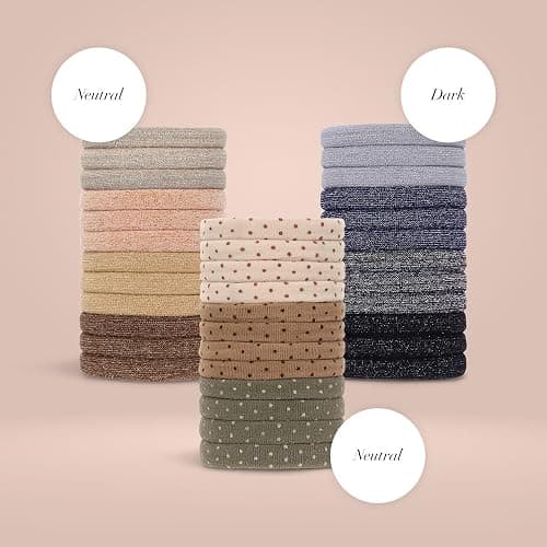 Kitsch Hair Ties No Damage - Strong, Stretchy Hair Bands | Soft Nylon with Glitter Ponytail Holders, Snag-Free Rubber Bands, Perfect for Updos & Braids | Ideal Gifts for Women - Neutral, 12pcs thumbnail 5