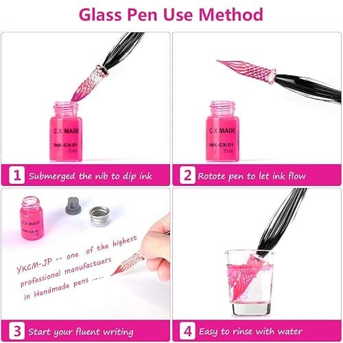 ESSSHOP Glass Dipped Pen Calligraphy Set - 7 Colorful Inks with Fluorescent & Invisible Ink Dip Pen Kit for Writing Signing Drawing Calligraphy Decoration Christmas day gifts thumbnail 8