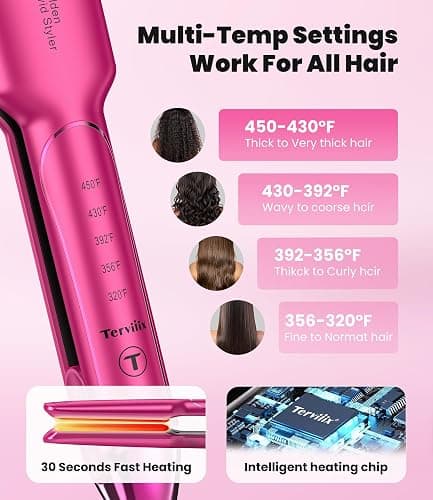 Terviiix Flat Iron Hair Straightener, 1-3/4 Inch Wide Plate, Ceramic & Tourmaline for Smooth, Salon-Grade One-Swipe Results | Gently Straightens Thick, Curly, Black & Natural Hair, Professional Heat thumbnail 6