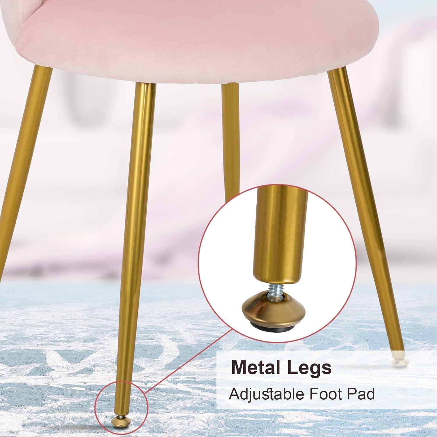Okeysen Vanity Chair for Bedroom, Makeup Chair No Wheels - Midcentury Modern Velvet Chair with Back Support, Gold Legs with Anti-Slip Feet for Living Room (Pink) thumbnail 5