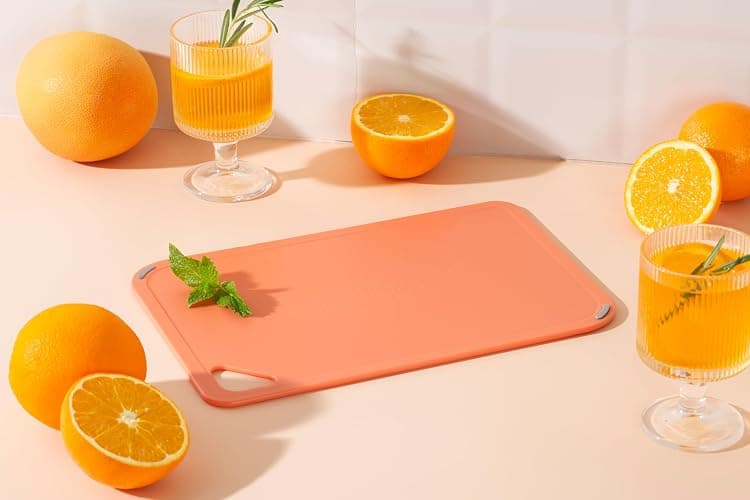 THETCHRY Plastic Cutting Board Set, Cutting Boards for Kitchen BPA Free | Large-Small Chopping Boards Set of 3 Non-Slip for Cooking Camping Dishwasher Safe, Reversible, with Grip Handle, Orange Green thumbnail 8