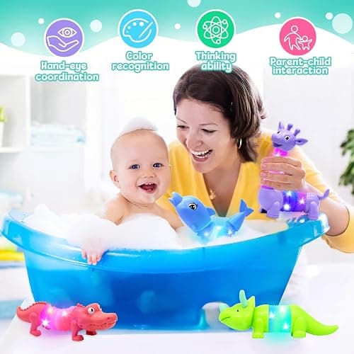 DELEE Bath Toys 4Packs Animal Shaped Pop Tubes Baby Bath Toys with LED Lights Floating Swimming Water Toys,Perfect for Bath Time Fun,Travel,Pool Play,Idea Gift for 3 4 5 year olds Toddlers and Kids thumbnail 5