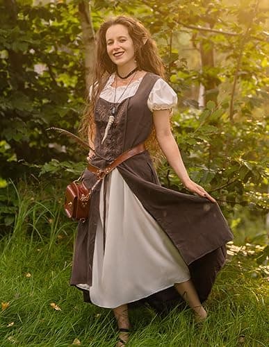 Scarlet Darkness Renaissance Dress Women Pirate Halloween Witchy Cosplay Overdress with Pockets thumbnail 3