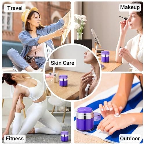 Segbeauty 1.7oz Airless Lotion Dispenser Travel Jars for Creams, 3pcs Refillable Purple Travel Size Containers Pump Bottles, 50ml Vacuum Liquid Jar Empty Toiletry Bottles, Skincare Makeup Pump Jar thumbnail 6