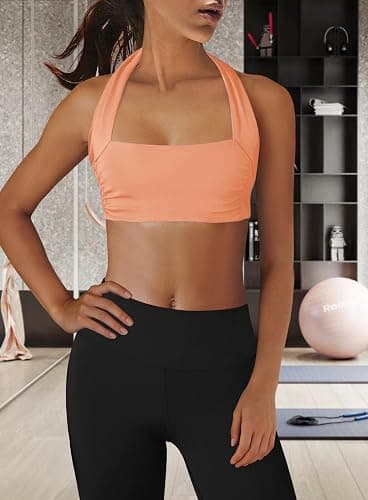 Panadila Womens Halter Sports Bra Cropped Workout Top Medium Impact Pilates Bra Racerback Tank Top for Dance Gym thumbnail 3