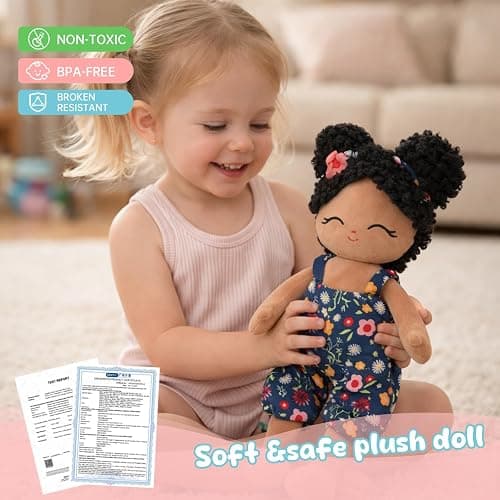 Jumbrace Soft Black Baby Doll Toys 16'' African American Baby Rag Doll for Girls, One Year Old Girl Birthday Gifts,Plush Toys for Toddlers Kids Infants (Black) thumbnail 6