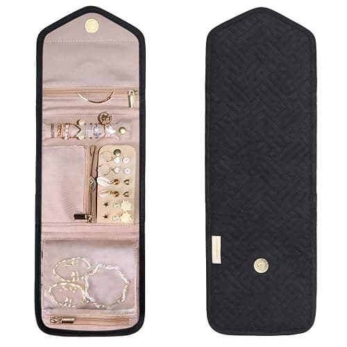 BAGSMART Travel Jewelry Organizer Case Foldable Jewelry Roll for Journey Rings, Necklaces, Earrings, Bracelets, Mini, Black thumbnail 9
