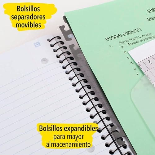 Five Star Advance Spiral Notebook + Study App, 5 Subject, College Ruled Paper, 8-1/2" x 11", 200 Sheets, Spiral Guard, Movable Tabbed Dividers, Seaglass Green (73148) thumbnail 4