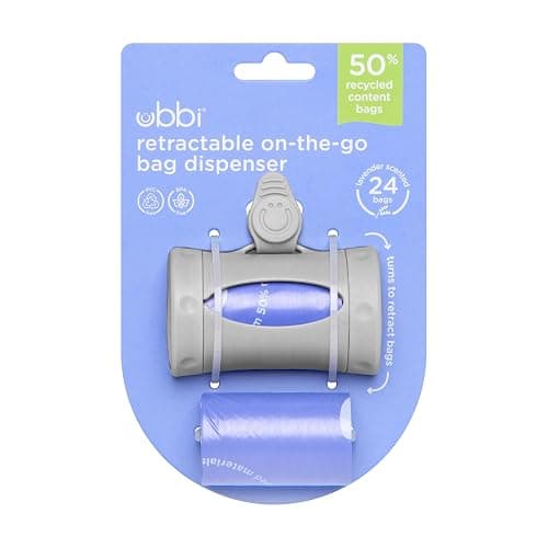 Ubbi Retractable On the Go Bag Dispenser for Travel, Diaper Bag Accessory Must Have for Newborn, Helpful Item, Baby Gift, Lavender Scented, Gray thumbnail 8