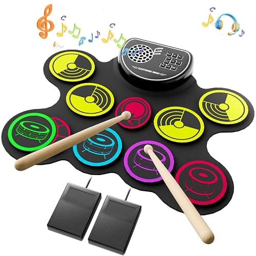 Miortior Electronic Drum Set, 10 Pads Roll-up Drum Practice Pad with Drum Pedals & Sticks, Built-in Speaker with Headphone Jack, Great Christmas & Birthday Gift for Kids - Image 1