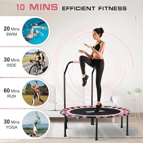 AOTOB 40/48" Fitness Trampoline for Adult, Max Load 450 LBS, Foldable Mini Trampoline with Durable Bungees,Small Rebounder Exercise Trampoline with Bar for Workout for Quiet & Safely Cushioned Bounce thumbnail 6