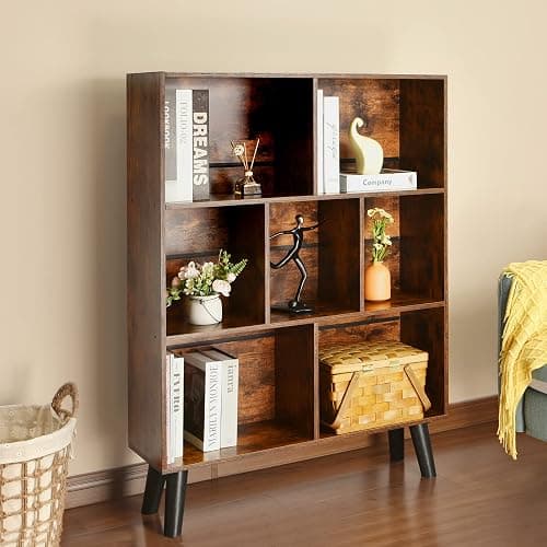 LEYAOYAO Cube Bookshelf 3 Tier Mid-Century Rustic Brown Modern Bookcase with Legs,Retro Wood Bookshelves Storage Organizer Shelf,Freestanding Open Book Shelves for Bedroom,Living Room,Office thumbnail 4