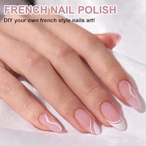 French Manicure Gel Set - Jelly Nude & Weiß UV Gel Nagellack Set mit 3 Nailart Pinseln & Nagelstempel, Soak Off UV Gellack UV für Klassischer Französische Nails Stempel & Home DIY Nail Art (Nude, ML) thumbnail 2