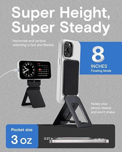 MOFT Phone Tripod Stand Selfie Stick for iPhone, Multi-Angles iPhone Stand, Lightweight & Portable Phone Holder, Strong Magnets, MOVAS Vegan Leather, Travel Essentials, Jet Black (Without Card Slot) thumbnail 6