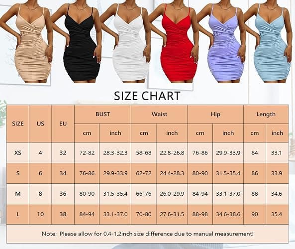 AIEOE Bodycon Bretelles Robe Sexy Femme avec Col en V et Dos Nu Élégant Court Taille XS-L thumbnail 4