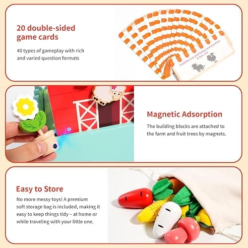 INIFEIDALA Montessori Farm Learning Game for Toddlers 3-5 | Wooden Activity Board,Challenge Cards,Fine Motor Skills,Sorting & Letter Matching,Screen-Free Educational Toy thumbnail 7