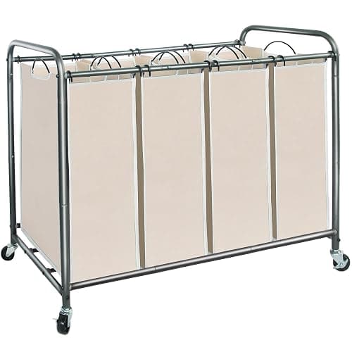 STORAGE MANIAC Laundry Sorter 4 Section, 47.8 Gal (181 L) Laundry Hamper with Wheels, Clothes Divider Basket Sorter, Clothes Separator Hamper Cart with Wheels and Removable Bags, Beige - Image 1