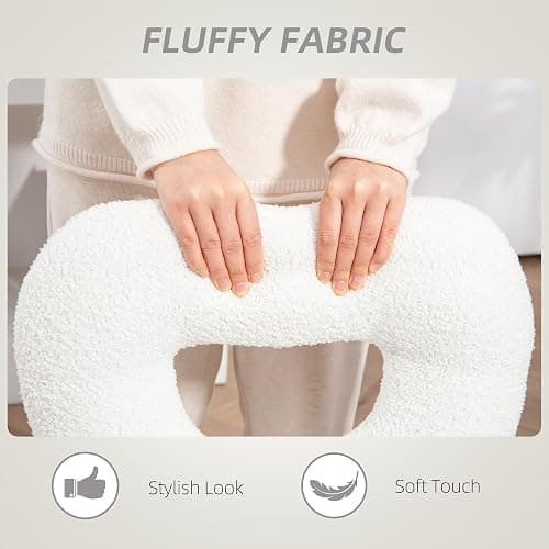 HOMCOM Armless Office Desk Chair, Height Adjustable Computer Task Chair, Modern Teddy Fleece Makeup Vanity Chair with Swivel Wheels, White thumbnail 5