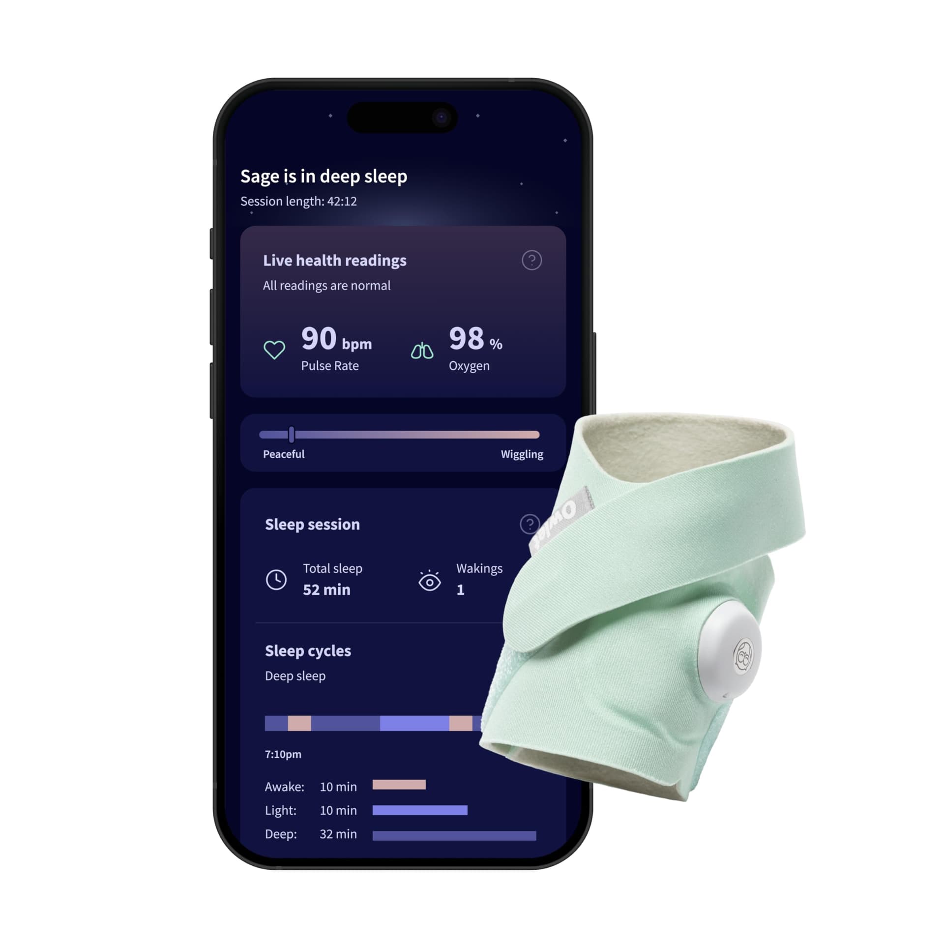 Owlet Dream Sock - AU, Medically-Certified Smart Baby Monitor, Sleep & Health Insights via App - Mint thumbnail 3