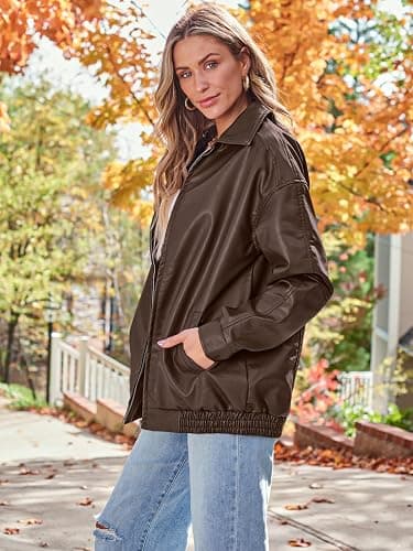 AUTOMET Womens Oversized Leather Jackets Faux Suede Fall Fashion Motorcycle Coats Winter Outfits Clothes Y2k Tops thumbnail 3